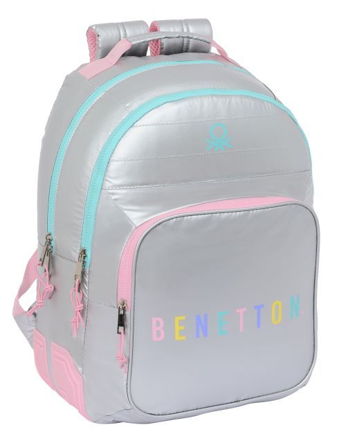 MOCHILA DOBLE ADAPTABLE CARRO BENETTON SILVER 32x42x15cm