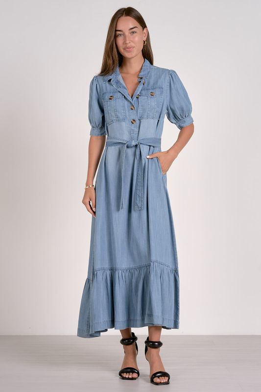 Elan Denim Tie Waist Maxi