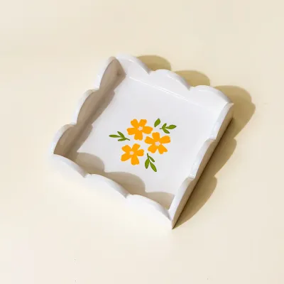 Scallop Trinket Tray- Floral Cream