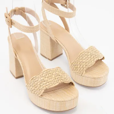 Snooze Raffia Chunky Platform Ankle Strap Heals