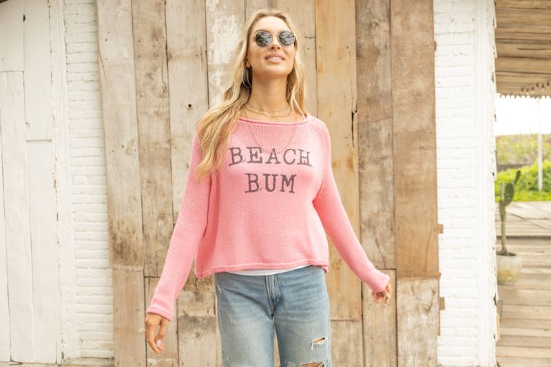 Beach Bum Cropped Crew-Pretty Pink