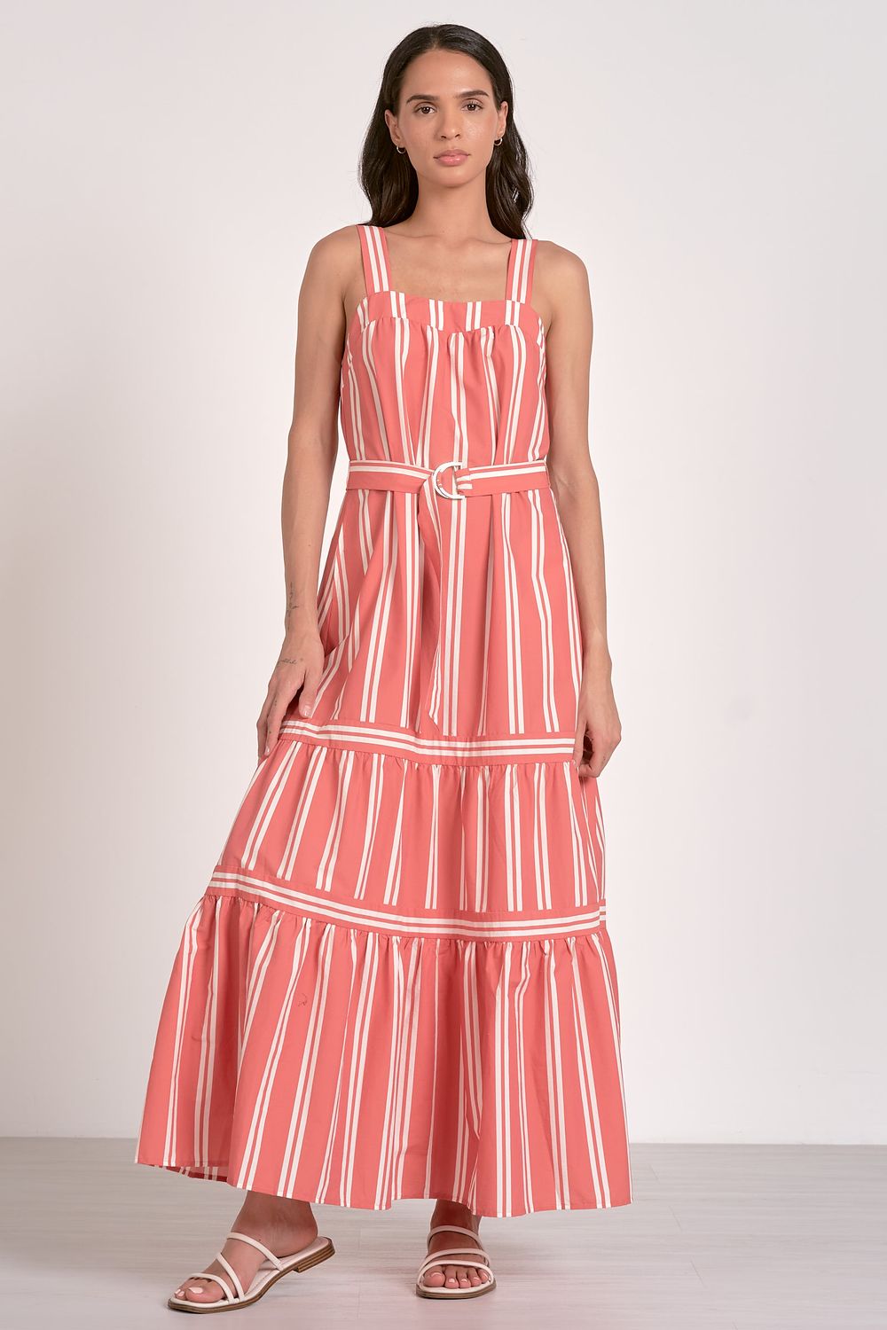 Coral Stripe Belted Maxi 