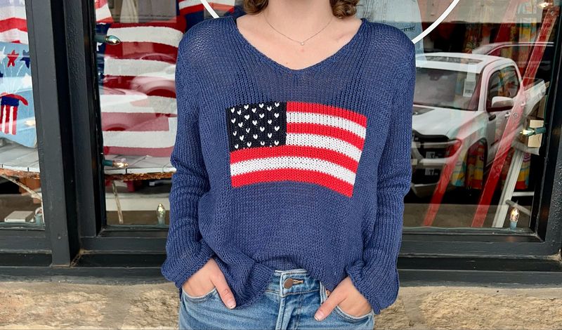 Flag Shirt Tail V Cotton-Indigo