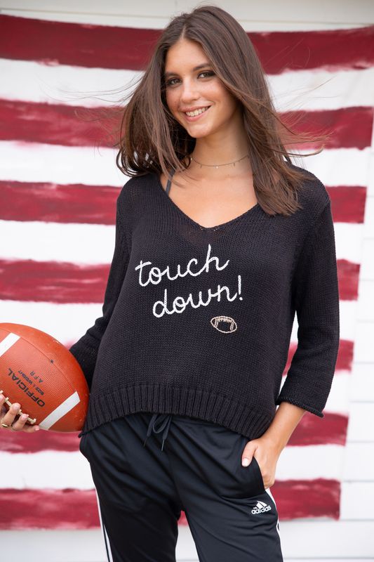 Touchdown 3/4 Sleeve V Neck- Black