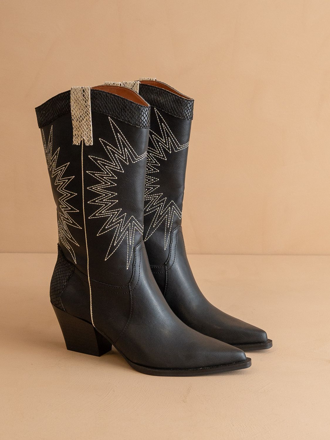 Halle Black Paneled Western Boot