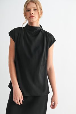 Mock Neck Satin Blouse