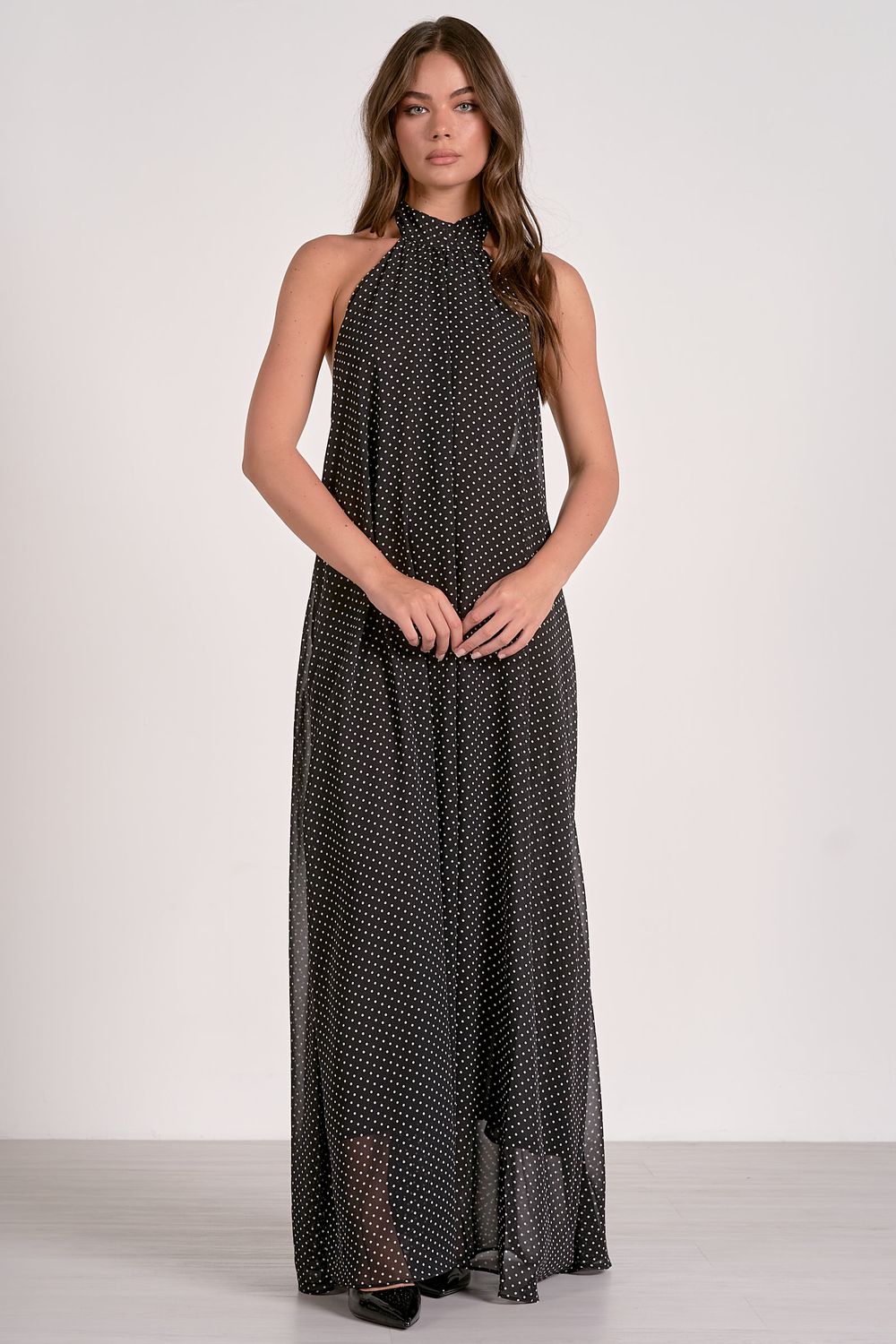 Black Polka Dot Halter Maxi