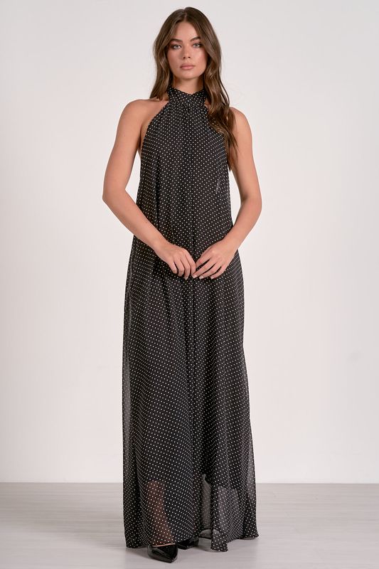 Black Polka Dot Halter Maxi