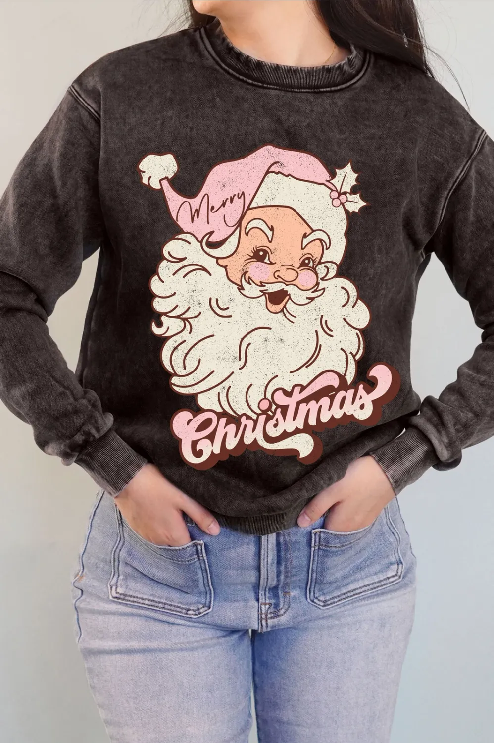 Merry Christmas Santa Sweatshirt- Pink
