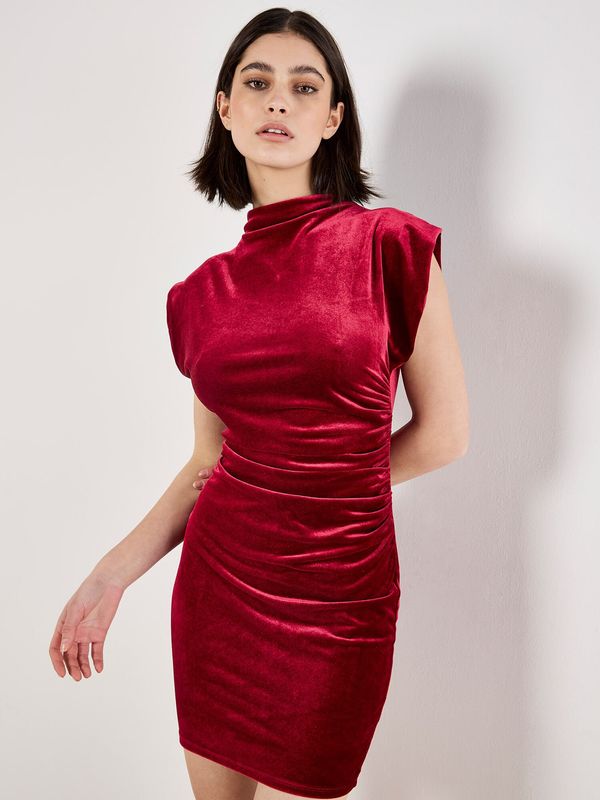 Velvet Cowl Neck Ruched Dress