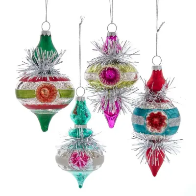 5” Retro Glass Finial W/Tinsel Ornament 