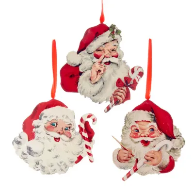 4.5” Wooden Santa Head W/Candy Cane Ornament 