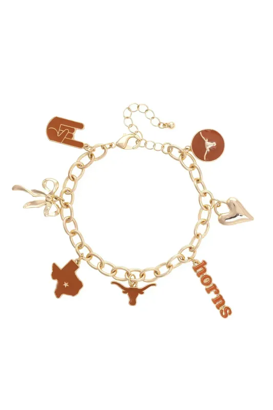 Texas Longhorns Enamel Icons Charm Bracelet in Shiny Gold