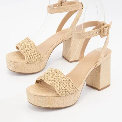 Snooze Raffia Chunky Platform Ankle Strap Heals