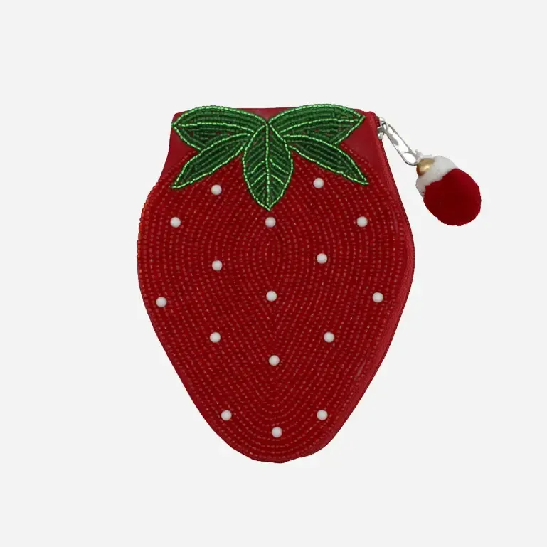 Strawberry Beaded Coin Pouch