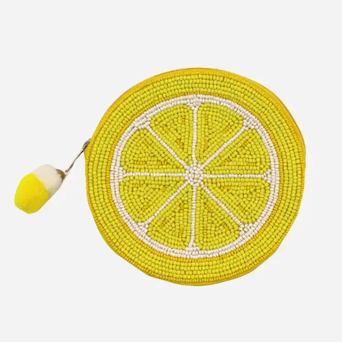 Lemon Beaded Coin Pouch