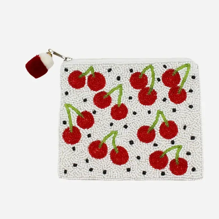 Cherries With Dots Beaded Coin Pouch