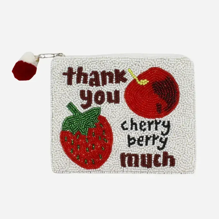 Thank you Cherry Berry Much Beaded Coin Pouch