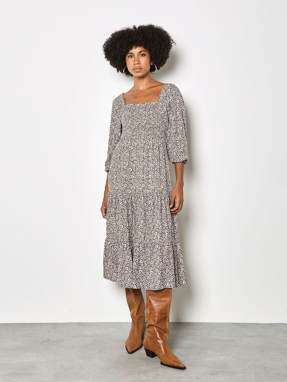 Tiered Smocked Ditsy Midi