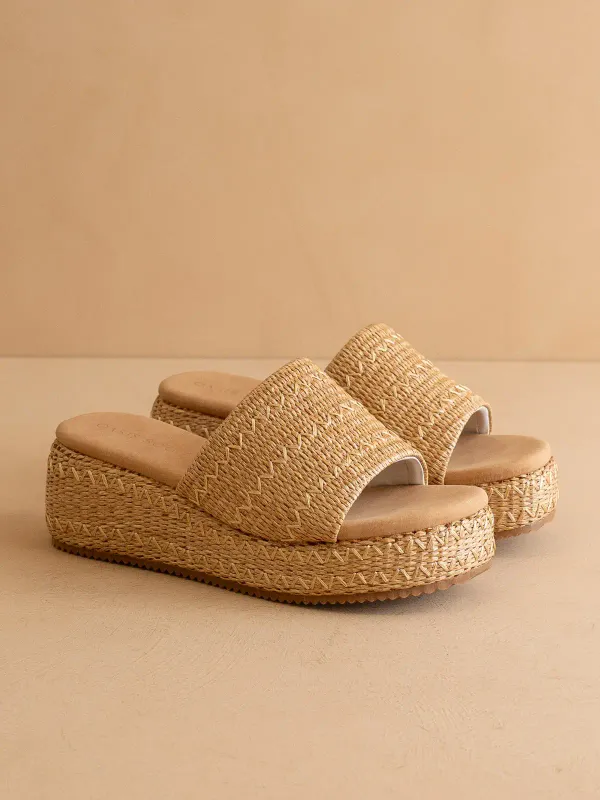 The Taniya | Toffee Raffia Platform Slide