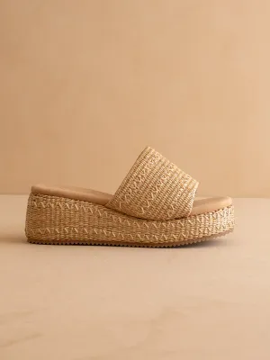 The Taniya | Toffee Raffia Platform Slide