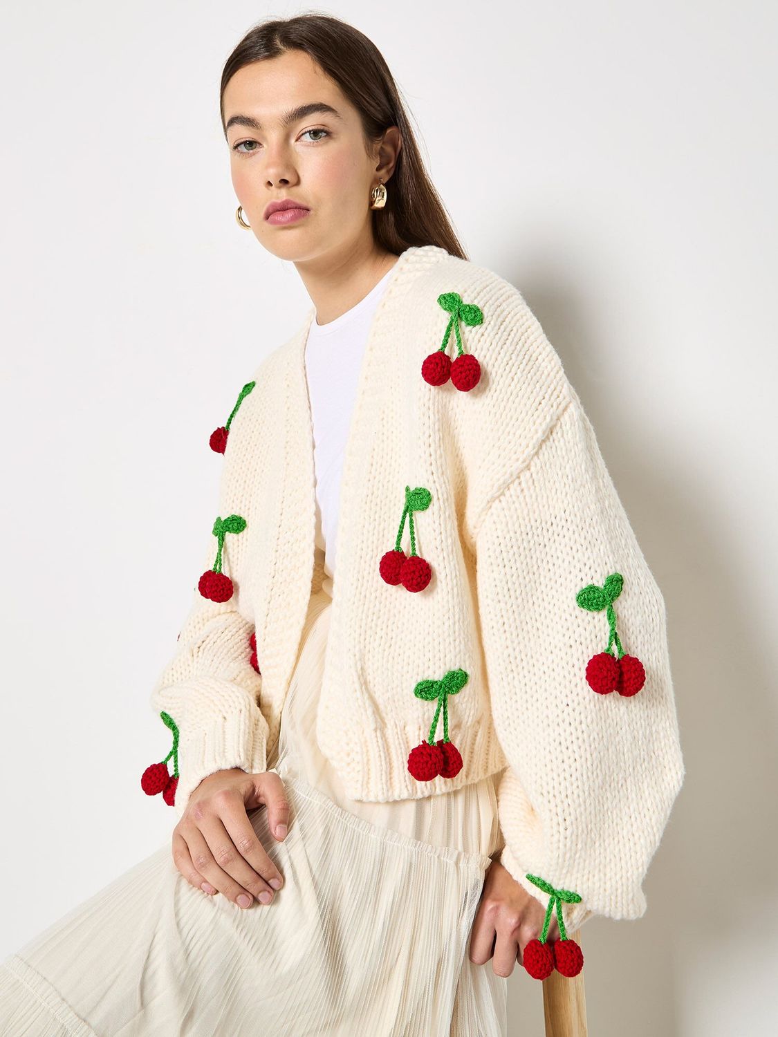 Knitted Cherries Open Cardigan