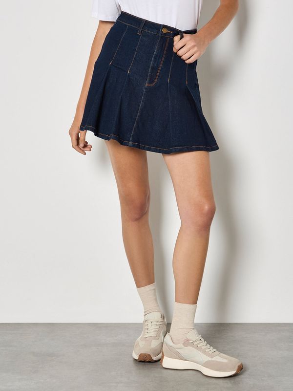 Denim Pleated Mini Skirt