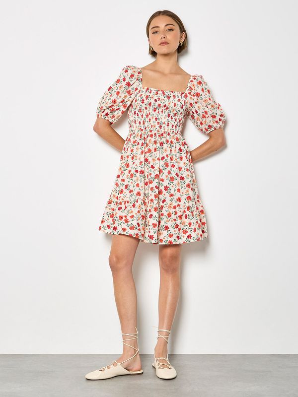 Apricot Puff Slv Mini Poplin Dress