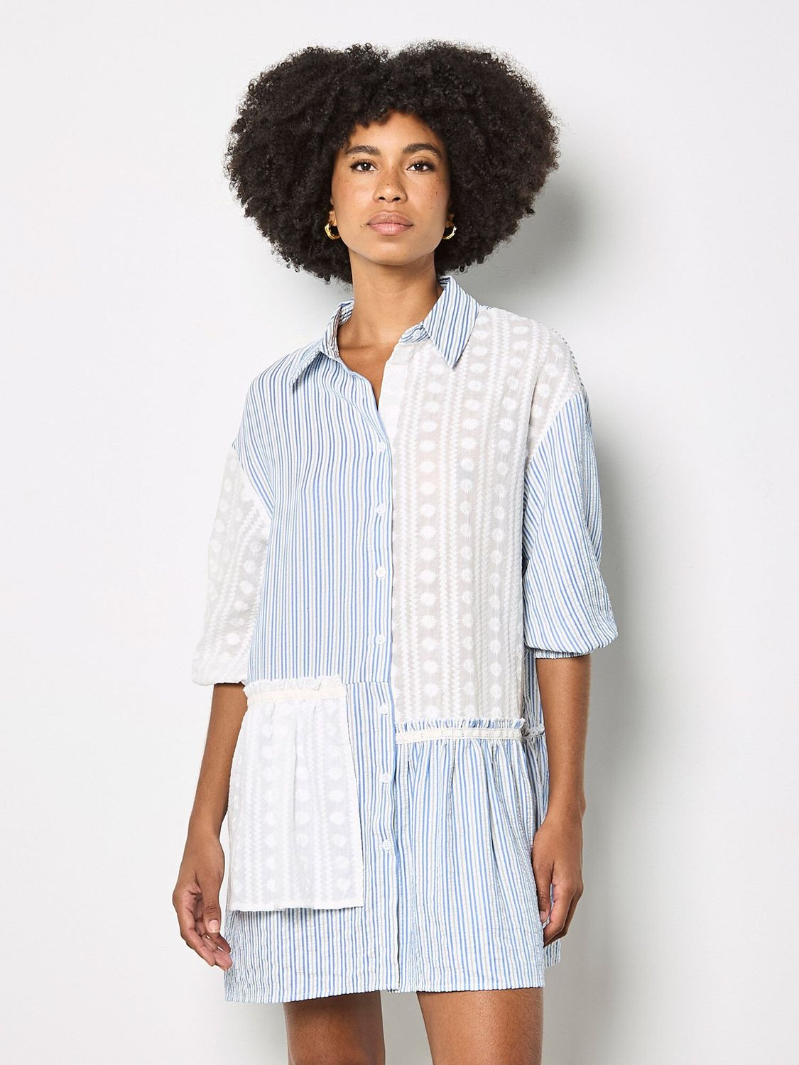 Embroidered Cotton Stripe Dress