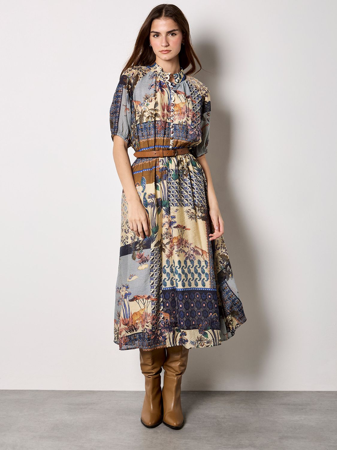Patchwork Art Midi Shirt Dress