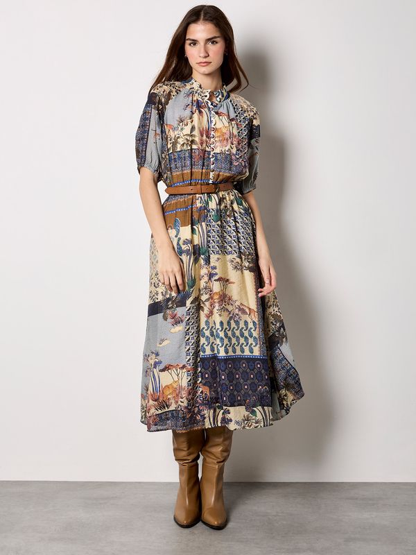 Patchwork Art Midi Shirt Dress