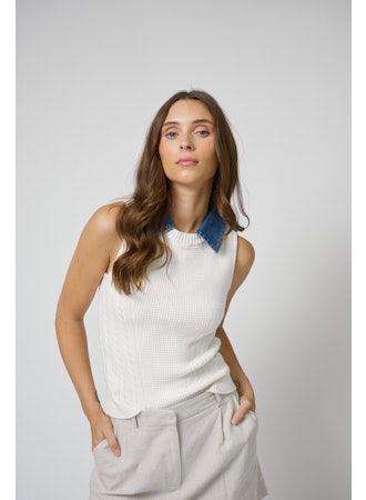 Serena Mixed Stitch Denim Collar Shell