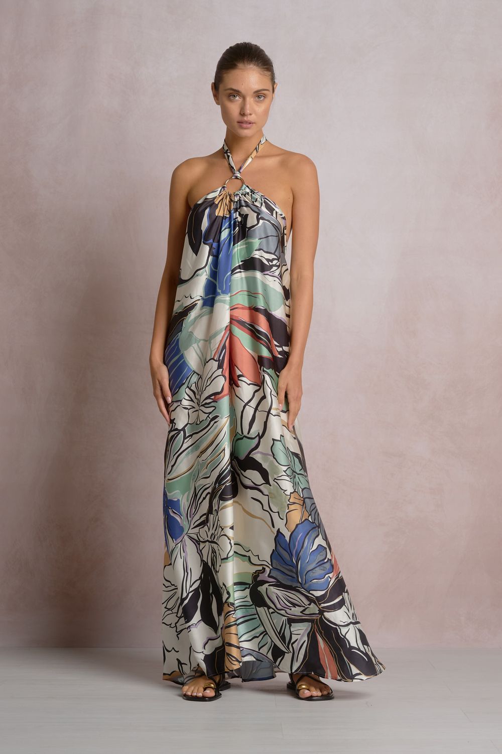 Blue Botanical Halter Maxi 