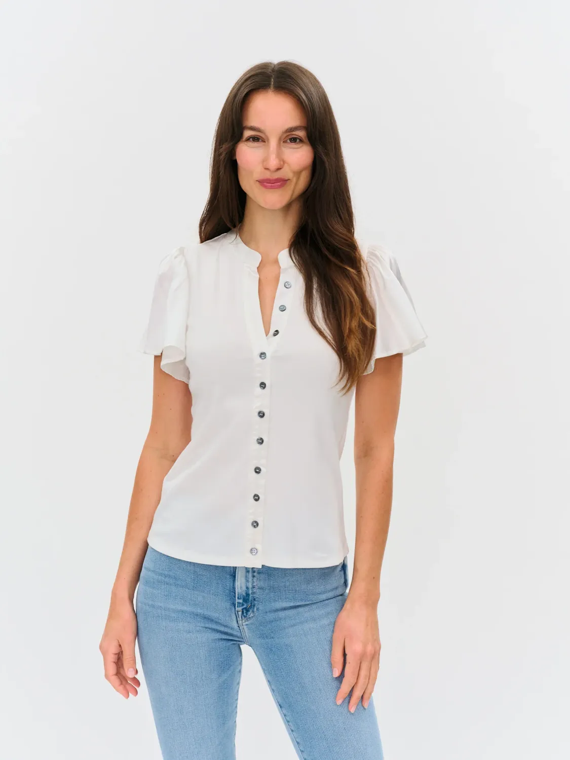 Maren Ribbed Button Down - White
