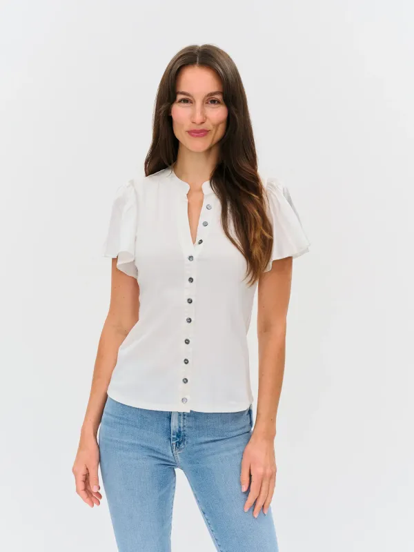 Maren Ribbed Button Down - White