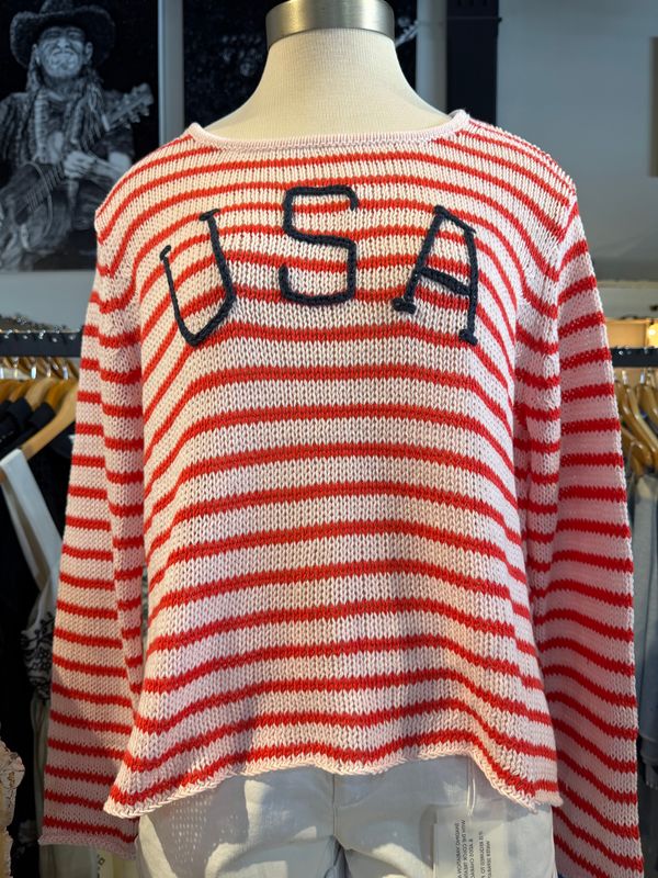 USA Striped Crew Cotton- Pink/Red/Indigo 