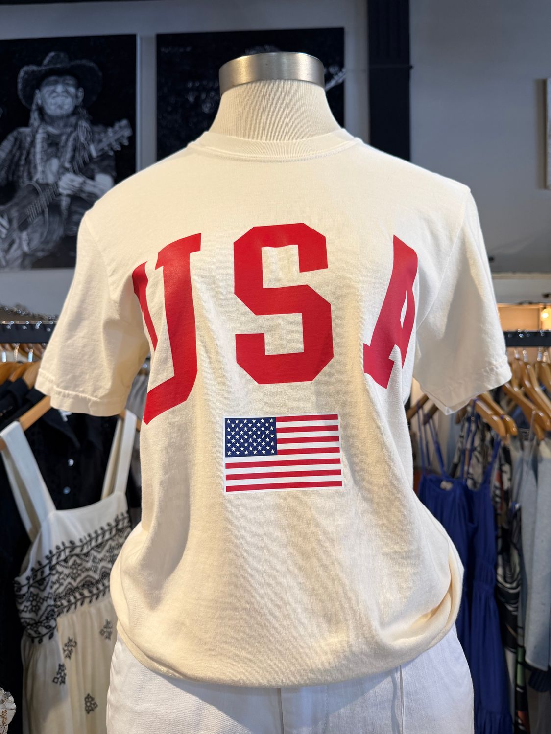 USA American Flag Tee- Cream
