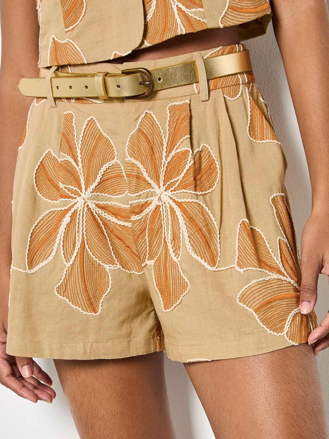 Embroidered Flower Tailored Shorts