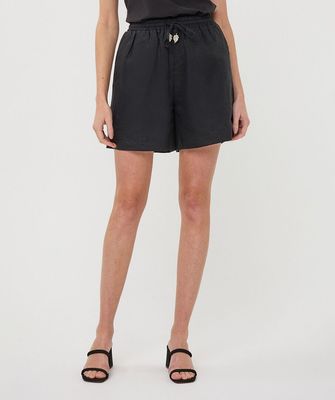 Black Elastic Linen Shorts