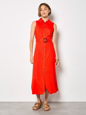 Slv/less Belted Shirt Midi Dress