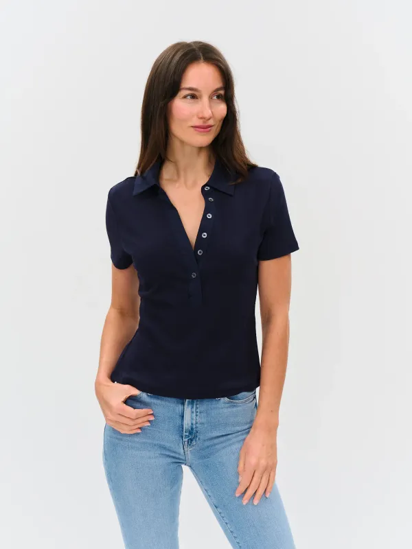 Simone | Navy Ribbed Polo