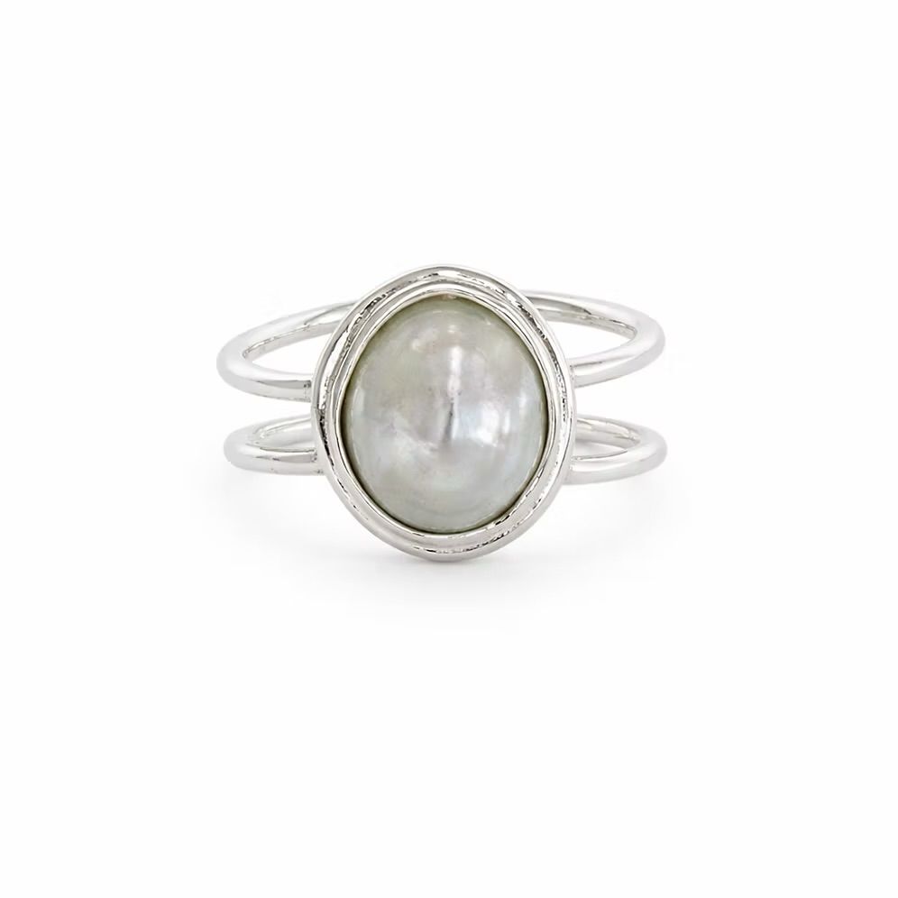 Easton Elle Single Pearl Ring- Silver