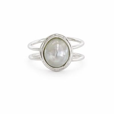 Easton Elle Single Pearl Ring- Silver