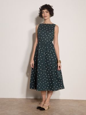 Polkadot Fit &amp;. Flare Dress- Green