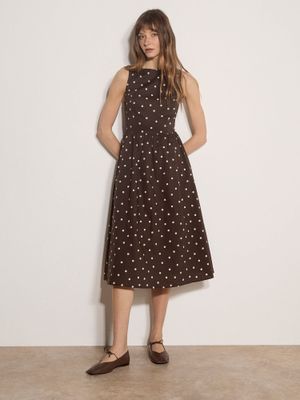 Polkadot Fit &amp; Flare Dress- Brown