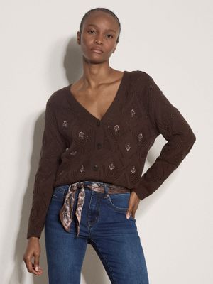 Embroidery Pointelle Knit Cardigan
