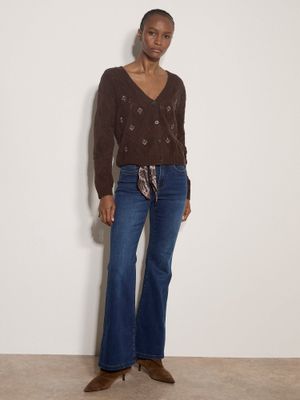 Embroidery Pointelle Knit Cardigan