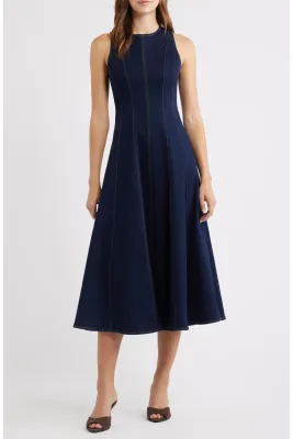 Sleeveless Denim Midi Dress