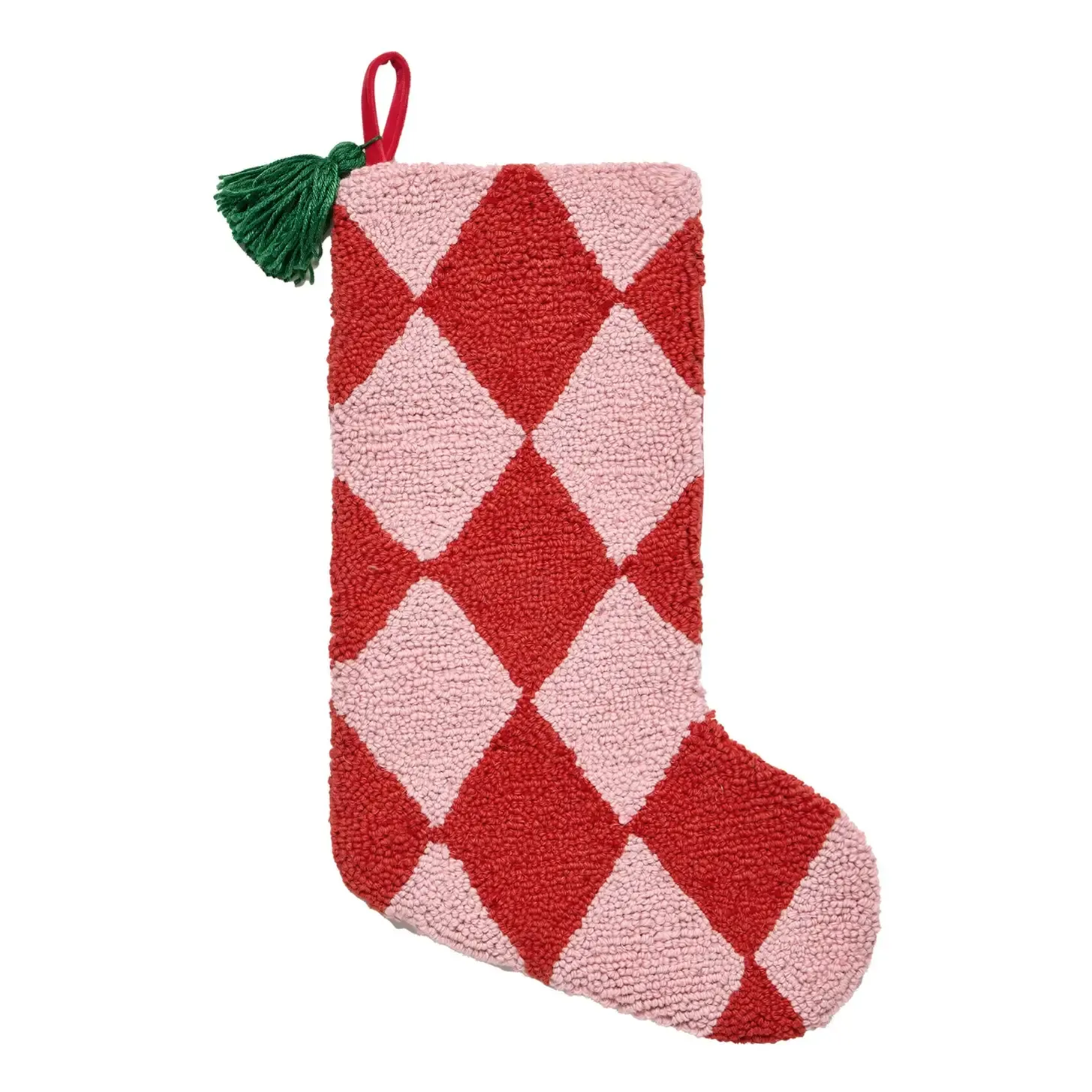 Holiday Argyle Red W/Tassel Hook Stocking