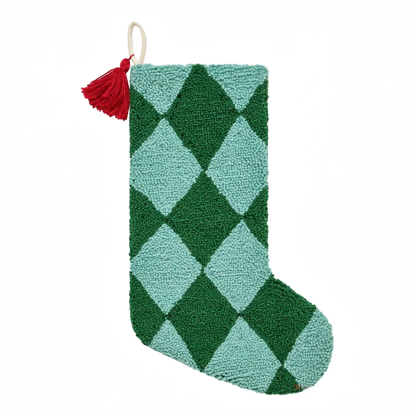 Holiday Argyle Green W/Tassel Hook Stocking